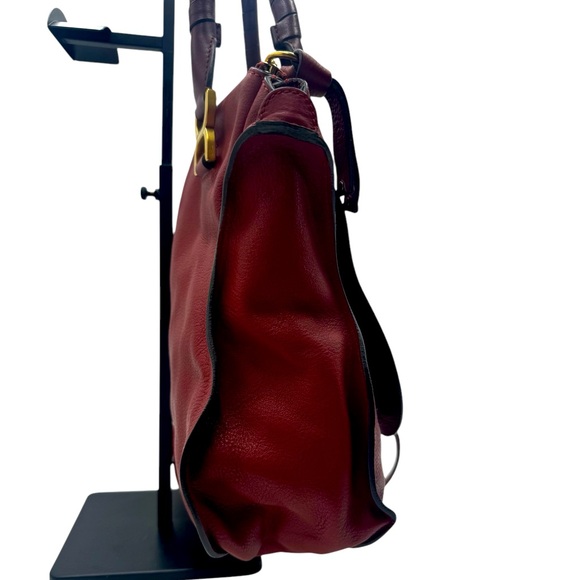 Auth Chloe Large Red Leather Marcie Double Satchel Dual Brown Top Handles Pursea - Picture 6 of 15